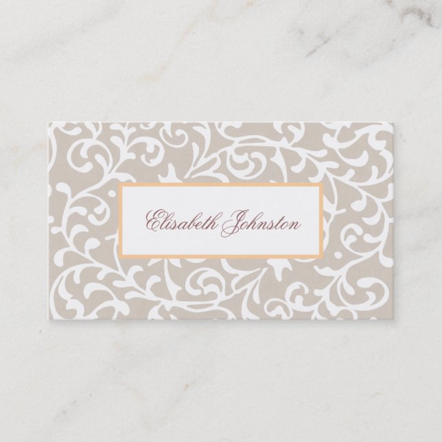 Carte De Visite Élégant ton neutre Damas Feminine Floral (Devant)