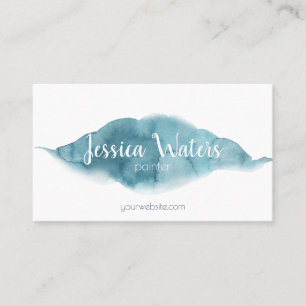 Carte De Visite Élégant trait féminin bleu aquarelle