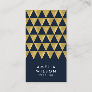 Carte De Visite Elégant triangle d'or Blue Faux Vertical moderne