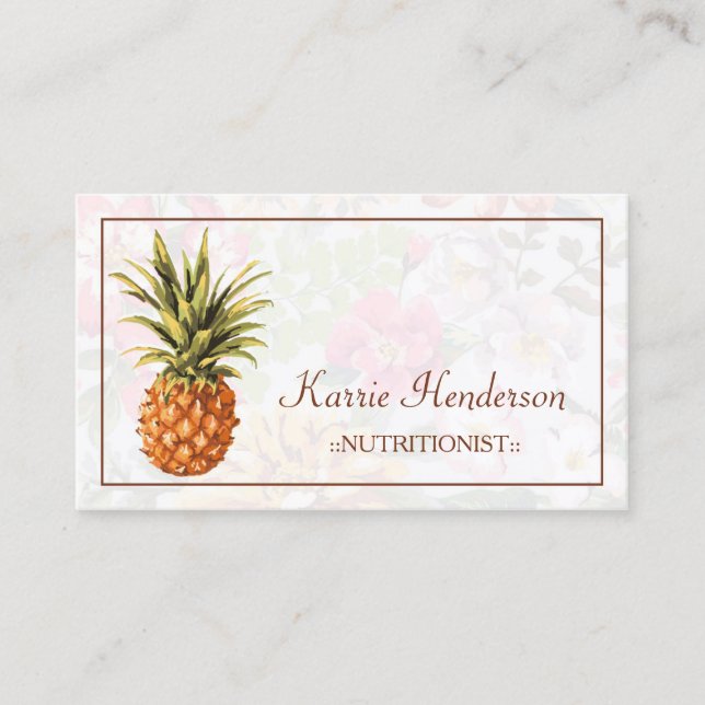Carte De Visite Élégant Tropical Floral et ananas nutritionniste (Devant)