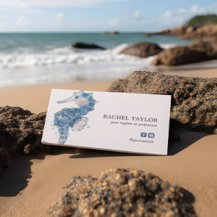 Carte De Visite Elégant Tropical Seahorse bleu rose Plage Côte
