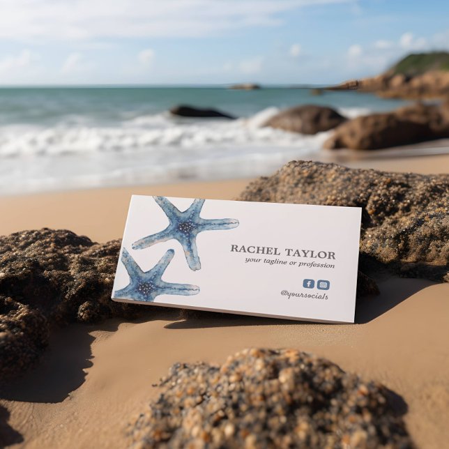 Carte De Visite Elégant Tropical Starfish bleu Plage Côtier Busin (Créateur téléchargé)