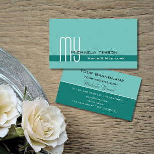 Carte De Visite Élégant Turquoise Classic avec Monogram Profession