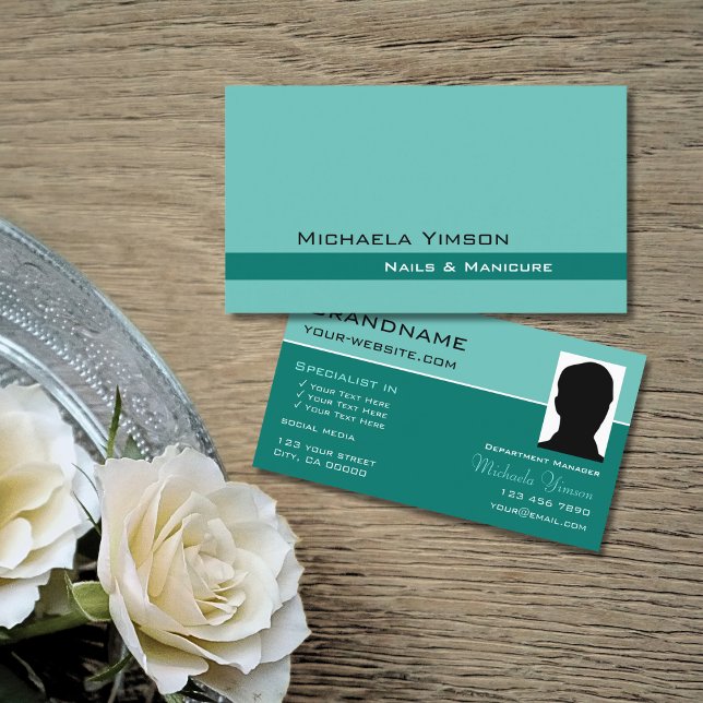 Carte De Visite Élégant Turquoise classique chic avec professionne (Créateur téléchargé)