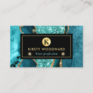 Carte De Visite Élégant Turquoise et Gold Ocean Parties scintillan