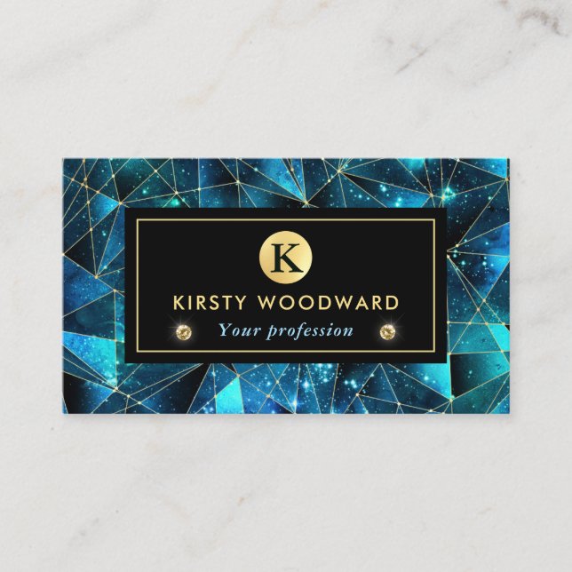 Carte De Visite Elégant Turquoise et or Midnight Crystal Galaxy (Devant)