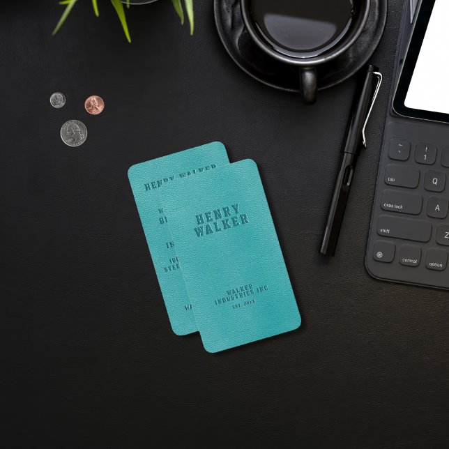 Carte De Visite Elégant Turquoise Faux Vegan Cuir (Créateur téléchargé)