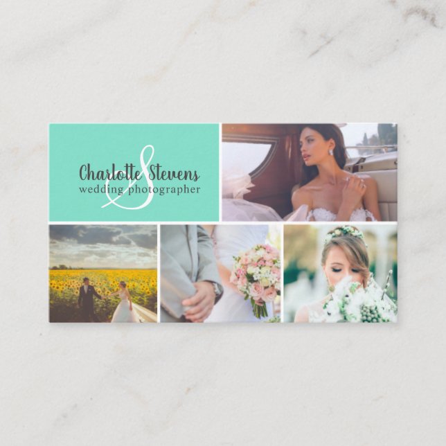 Carte De Visite Élégant turquoise menthe mariage photo collage (Devant)