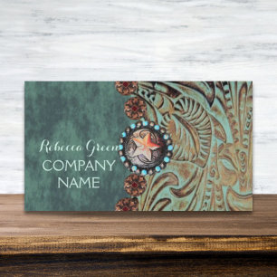 Carte De Visite élégant turquoise western pays à outils cuir