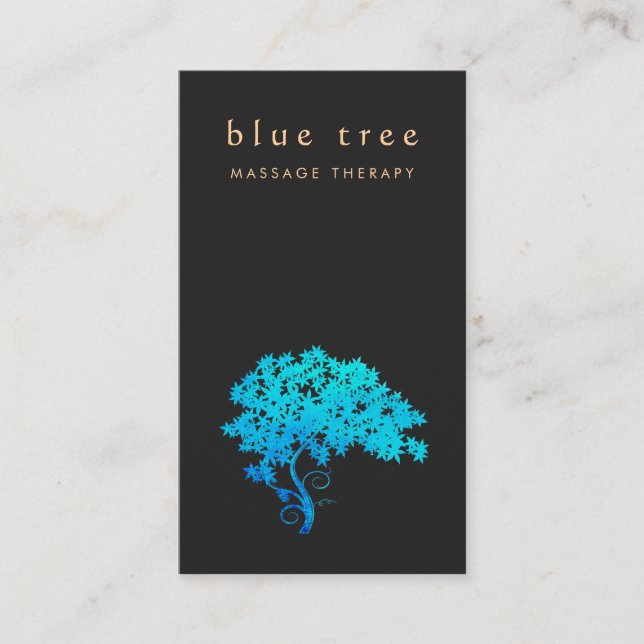 Carte De Visite Élégant Turquoise Zen Tree Logo Noir 2 (Devant)