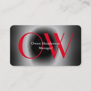 Carte De Visite Élégant Unique Gris Noir Rouge Monogramme