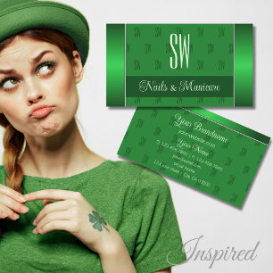 Carte De Visite Élégant vert avec Monogram Motif Professional