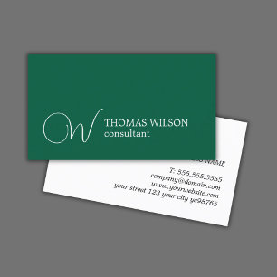 Carte De Visite Élégant Vert Blanc Gras Monogramme Consultant