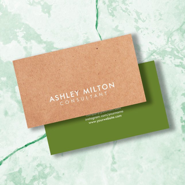 Carte De Visite Élégant vert olive IMPRIMÉ Kraft Consultant (Créateur téléchargé)