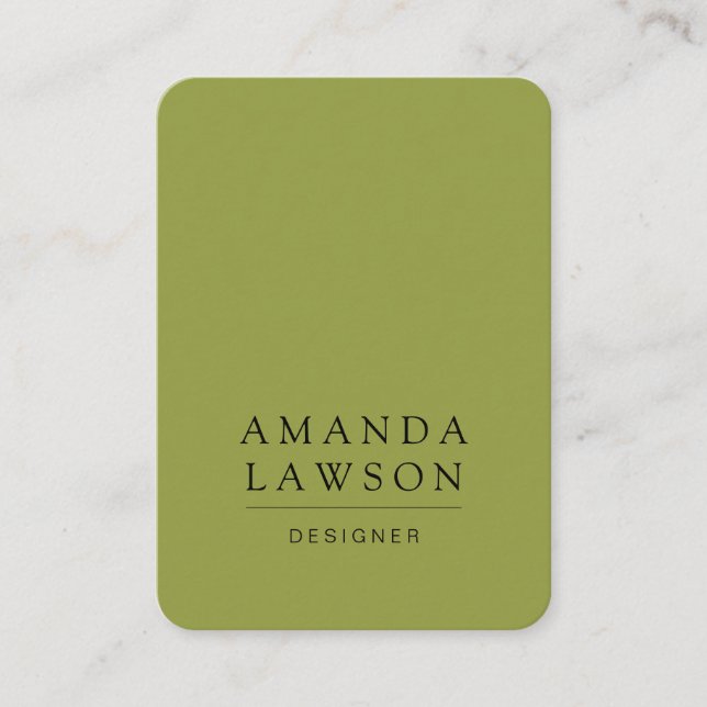 Carte De Visite Élégant Vert olive simple et beige (Devant)