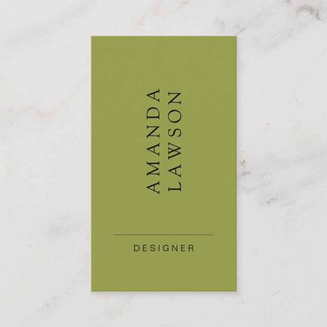 Carte De Visite Élégant Vert olive simple et beige (Devant)