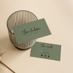 Carte De Visite Élégant Vert Rustique Minimaliste Boho Chic Modern