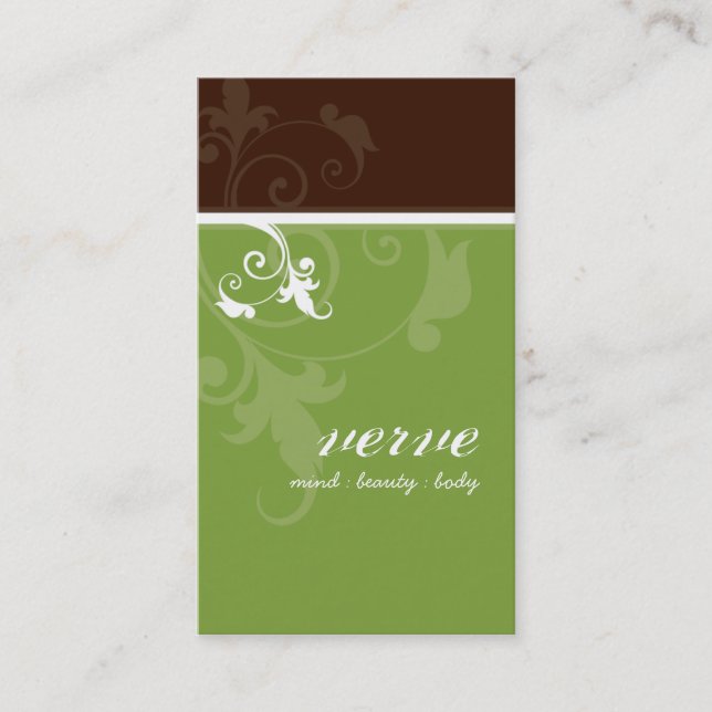 CARTE DE VISITE élégant verve feuillage vert brun (Devant)