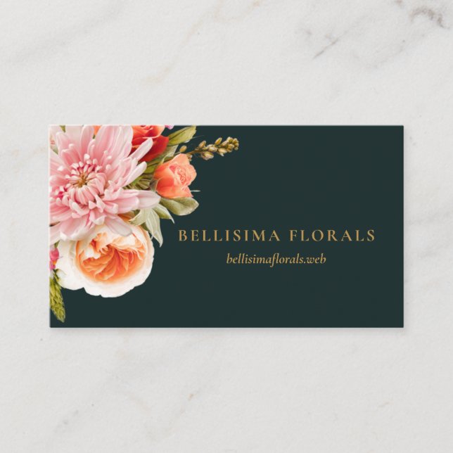 Carte De Visite Elegant Vibrant Flowers on Dark Teal (Devant)