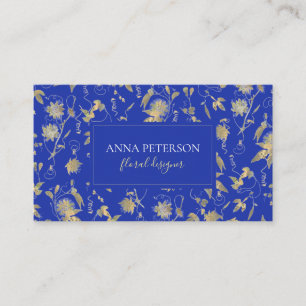 Carte De Visite Elégant Vin or Passiflora sur Royal Blue