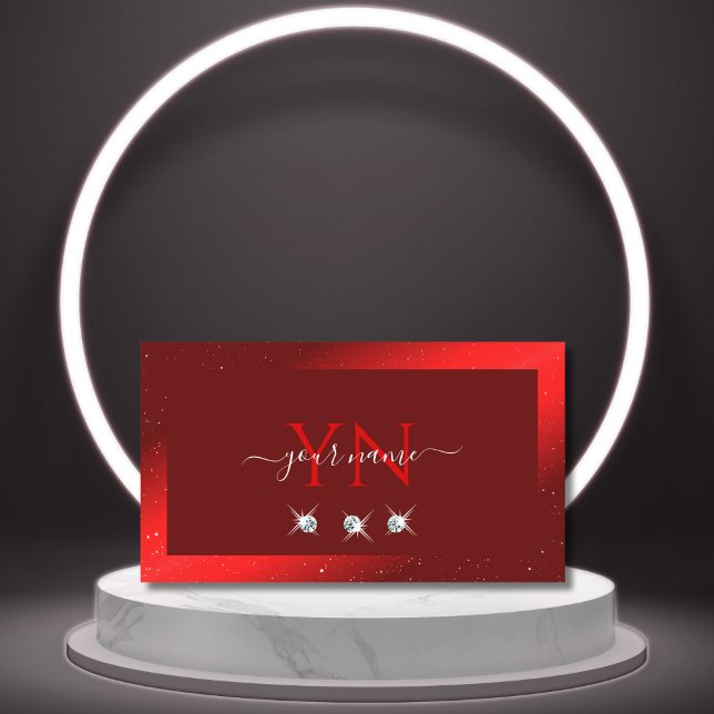 Carte De Visite Elégant vin rouge étincelant diamants avec Monogra (Créateur téléchargé)