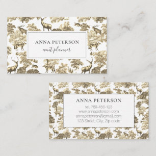 Carte De Visite Élégant Vintage Beige Marron Toile Cerf en Forêt