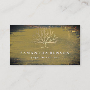 Carte De Visite Elégant Vintage Gold Tree Yoga Instructor Wellness