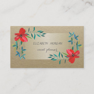 Carte De Visite Élégant Vintage, Kraft, Fleurs Aquarelle
