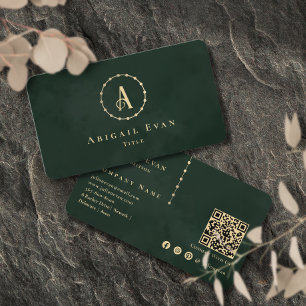 Carte De Visite Élégant Vintage Monogramme Émeraude Vert Foncé