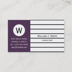 Carte De Visite Élégant violet, Acai Violet Monogramme Professionn