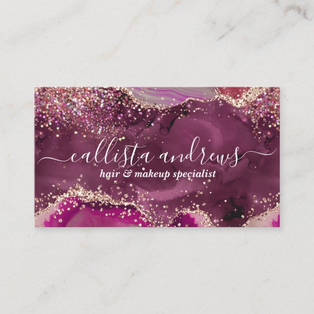 Carte De Visite Elégant violet Agate Parties scintillant marbre Aq (Devant)