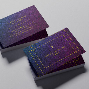 Carte De Visite Élégant violet marine faux lather or script avocat
