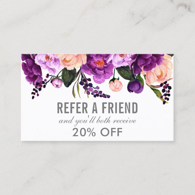 Carte De Visite Élégant violet Ultra Violet Floral Argent Référenc (Devant)