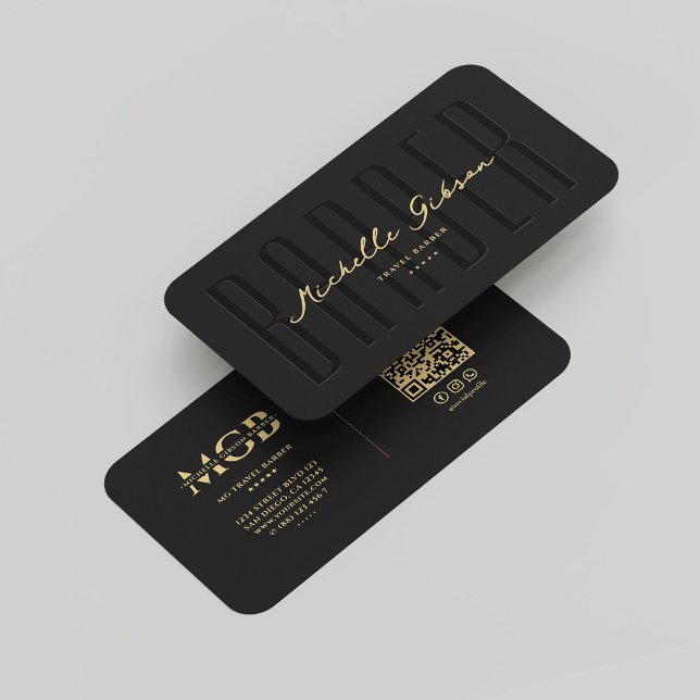 Carte De Visite Élégant Voyage moderne Barbier Monogramme noir (Elegant Modern Travel Barber Monogram Black Business Card
)