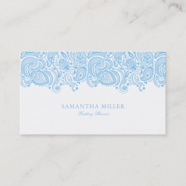 Carte De Visite Élégant Wedding planner bleu et blanc (Devant)