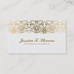 Carte De Visite Élégant Wedding planner De Dentelle Or Et Blanc