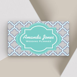 Carte De Visite Élégant Wedding planner de Quatrefoil gris Turquoi