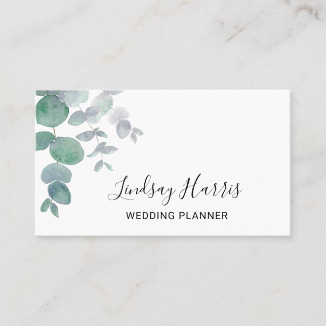 Carte De Visite Elégant Wedding planner de verdure Eucalyptus (Devant)