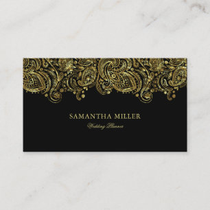 Carte De Visite Élégant Wedding planner Gold et Black Paisley