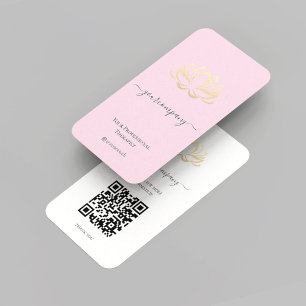 Carte De Visite Elégant Wellness Spa Thérapiste Pink Gold Lotus QR