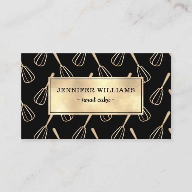 Carte De Visite Élégant Whisk Gold Black Baking (Devant)