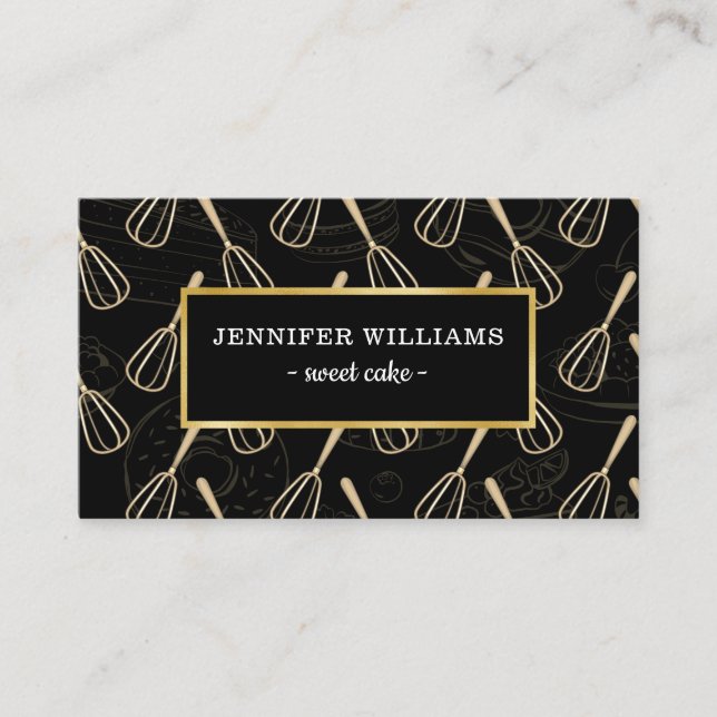 Carte De Visite Élégant Whisk Gold Black Baking (Devant)