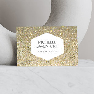 CARTE DE VISITE ELEGANT WHITE EMBLEM ON GOLD GLITTER BACKGROUND