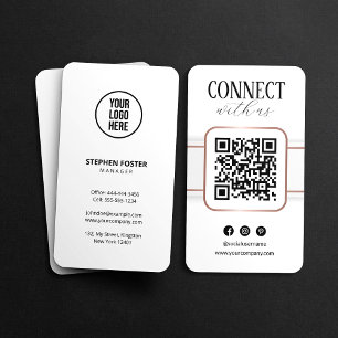Carte De Visite Élégant White Rose Gold Connexion avec le code QR 