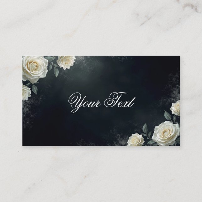 Carte De Visite Elegant White Wedding Roses on Black Background (Devant)