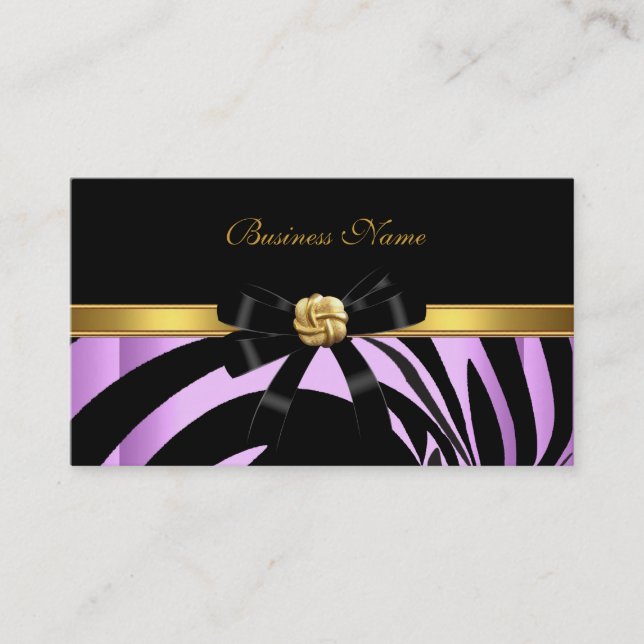 Carte De Visite Elégant Zebra Black Lilac bijou or Bow (Devant)
