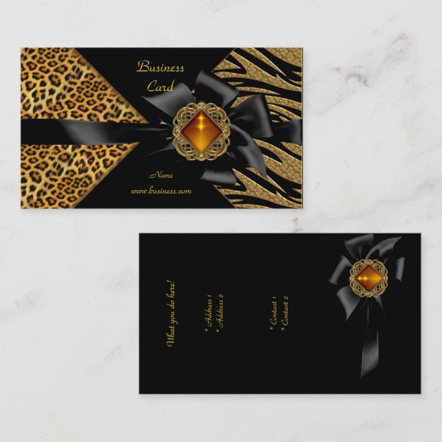 Carte De Visite Elégant Zebra Leopard Black Gold (Devant / Derrière)