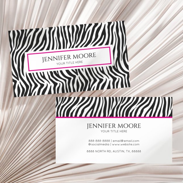 Carte De Visite Elegant Zebra Print Pink Black White Custom  (Créateur téléchargé)