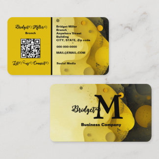 Carte De Visite Élégante Abstrait Jaune Noir Géométrique QR Entrep