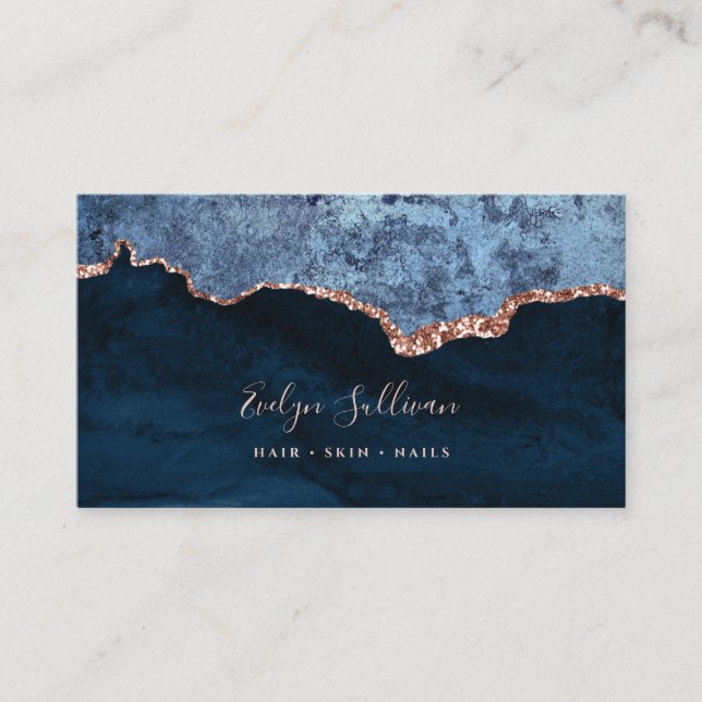 Carte De Visite élégante agate d'or bleu et rose (Devant)